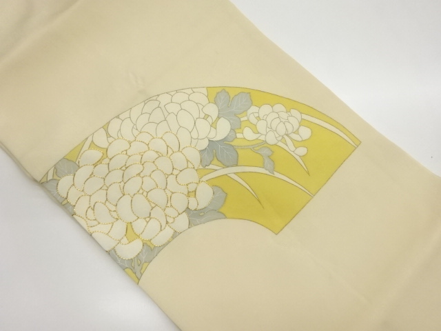 塩瀬手描き金駒刺繍金彩地紙に菊模様名古屋帯